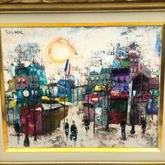 ss7232　額装 モリーユ・プレヴォ パリの秋 油彩画 F3 直筆サイン入り MAURILLE PREVOST 油絵 額入り カラフル 多色使い 元箱入り 美術品 モリーユ・プレヴォ 中古の画像