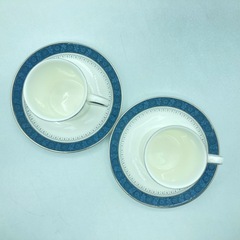 P0401603-6A ロイヤルドルトン Royal Doulton シャーブルーク デミタス カップ&ソーサー H5009 ボーンチャイナ ブルー シルバー カフェ 食卓 インテリア 陶器 中古品の画像