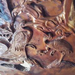 木製  木彫り衝立  鶴 松の画像