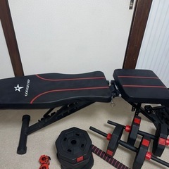 トレーニングベンチ　可変式ダンベル2点セット（バラ売り可）　腹筋ローラー付きの画像