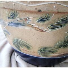 睡蓮鉢　メダカ鉢　金魚鉢　陶器　ビオトープ　大鉢　植木鉢　魚　置物　オブジェ　時代物　レトロ　壺　古民家　アンティークの画像