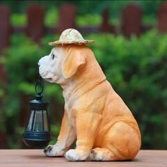 お留守番ソーラーライト犬　 麦わら帽子 ランタン付きの画像