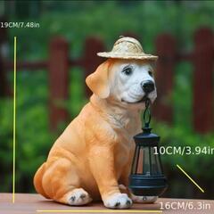 お留守番ソーラーライト犬　 麦わら帽子 ランタン付きの画像