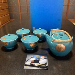 【新品未使用】白山陶器　波佐見焼　青磁金彩唐草　土瓶茶器揃　急須...