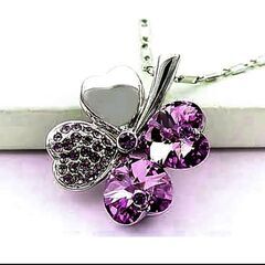 ≒j→→→m17-30/★幸運の四葉アメジスト紫水晶 ダイヤプラチナ仕上 925シルバーネックレス誕生日プレゼント旅行冬秋連休ギフト国内発送の画像