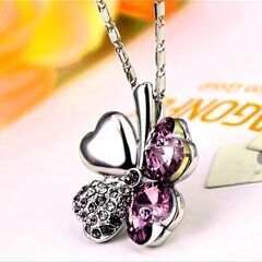 ≒j→→→m17-30/★幸運の四葉アメジスト紫水晶 ダイヤプラチナ仕上 925シルバーネックレス誕生日プレゼント旅行冬秋連休ギフト国内発送の画像