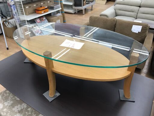 ★ジモティ割あり★ Francfranc ガラスローテーブル ナチュラル H39×W110×D60 クリーニング済み KJ7983