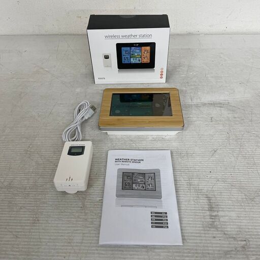 wireless whether station FJ3373 置き掛け兼用 温度計 室内 室外 天気予報 気圧計 アラーム 置き時計 時計 多機能モニター バンブー Y0831