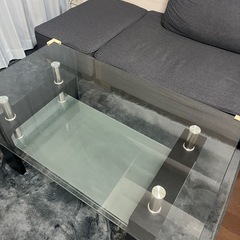 アイリスプラザ ソファ 2人掛け カウチソファ 幅110cm オットマン クッション2個付き かんたん組立 レイアウト 自由 1人用にも チャコールグレーの画像