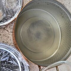 銅製鍋 打ち出し 茶碗蒸し器 調理器具 キッチン お鍋 昭和レトロ 純銅ガラス蓋の画像