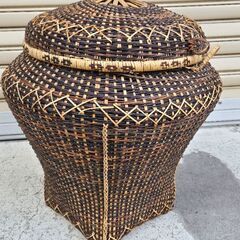 特大 蓋付きバスケット 籐製 アタ インテリア 壺型 アジアン雑貨 バリ ラタンの画像