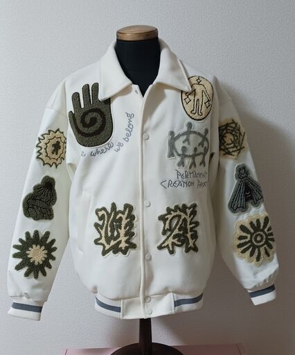 枚数限定EU製＆定価7万◆UABONI*Paris*スタジャン*ユアボニ*パリ発◆高級カシミヤ 防風 ゆったり 刺繍 ジャケット アウター 街着 M/46