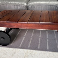  アイアン 車輪 移動可能 幅約90cm 高さ33cm ローテーブル コーヒーテーブル リビングテーブル キャスター 取っ手付き Usedの画像