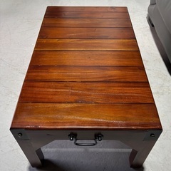  アイアン 車輪 移動可能 幅約90cm 高さ33cm ローテーブル コーヒーテーブル リビングテーブル キャスター 取っ手付き Usedの画像