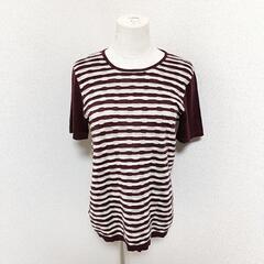 エディーバウアー クルーネック半袖ニット トップス ボーダー ボルドー M レディースの画像