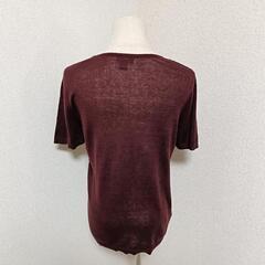 エディーバウアー クルーネック半袖ニット トップス ボーダー ボルドー M レディースの画像