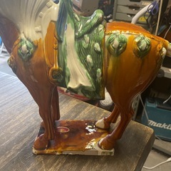 中国　唐三彩　陶器製　馬　置物  【リサイクルショップ道楽屋】の画像