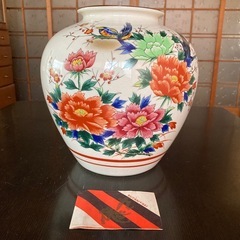 九谷焼　龍仙作　花瓶　花鳥柄　梅と牡丹　花器　箱無し