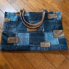 ハンドメイドバッグ デニム柄×ストライプハンドバッグ