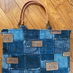 ハンドメイドバッグ デニム柄×ストライプハンドバッグの画像