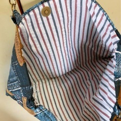 ハンドメイドバッグ デニム柄×ストライプハンドバッグの画像