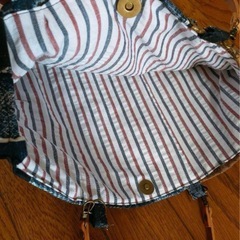 ハンドメイドバッグ デニム柄×ストライプハンドバッグの画像