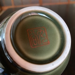 九谷焼　花瓶　鶴首一輪挿し　グリーン系　雲海　シルバー　ゴールド　花器の画像