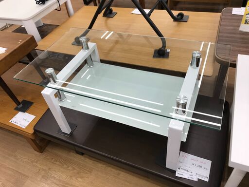 ★ジモティ割あり★  ガラステーブル ホワイト H41×W90×D50 クリーニング済み KJ7996