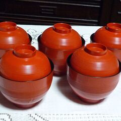 木製漆器　汁椀　5客　　太陽家具販促品？