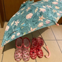 園児女の子用 かさ、長靴2足セット