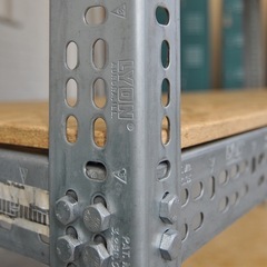 《売約済》 パシフィックファニチャーサービス　PFS P.F.S. アメリカ　LYON リオン社　slotted angle shelf  スロテッド　アングル　シェルフ　America インダストリアル　industrial 検　ＬＹＯＮ　オープンシェルフ　OSB 4tire steel の画像