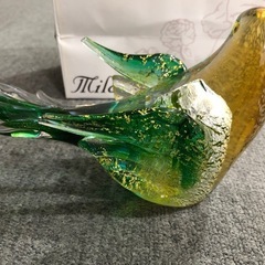 ガラス工芸品　鳥　置物　緑色　おしゃれの画像