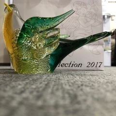 ガラス工芸品　鳥　置物　緑色　おしゃれ