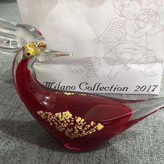 ガラス工芸品　鳥　置物　赤　おしゃれ