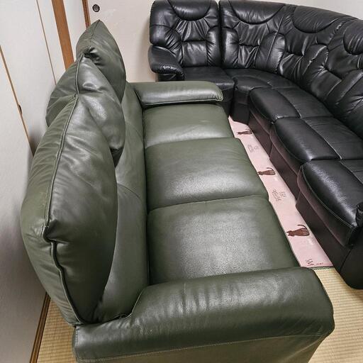 【超美品】革製リビングソファ