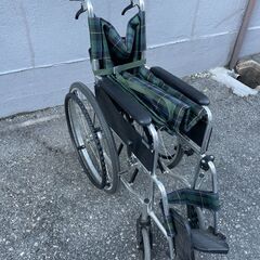 ★ マキテック エコノミー 車いす EW-50 GN 緑チェック 自走用 背折れ式 アルミ製 介助 ブレーキ 付きの画像