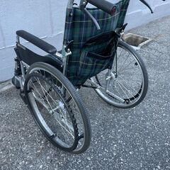★ マキテック エコノミー 車いす EW-50 GN 緑チェック 自走用 背折れ式 アルミ製 介助 ブレーキ 付きの画像