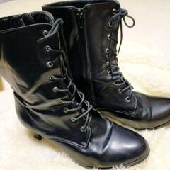 卒業式の袴にブラックレースアップレザーブーツ 25.5センチの画像
