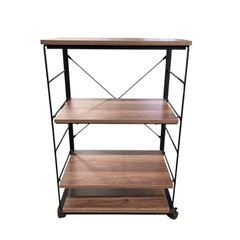NO.2180 《美品》 ウッドシェルフ 棚 キャスター付き 4段ラック ブラウン 収納家具 家具 中古の画像