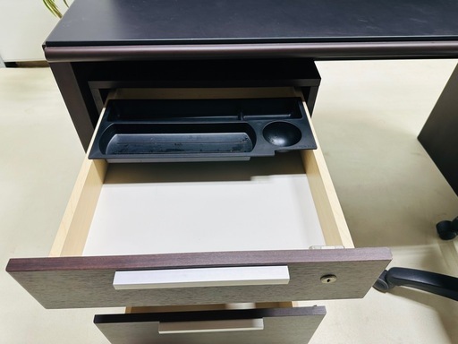 書斎デスク コンパクトシンプル幅ワゴン付き 3点セット 棚付き木製パソコンデスク