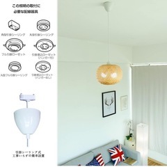 吊り下げ照明 竹シェード 6畳 3段階調色 9W LED電球付き の画像