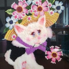 昭和レトロ 猫 刺繍 額縁 ハンドメイド の画像