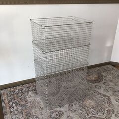182 【4個セット】ワイヤーバスケット 収納籠  ステンレス製 4個セット 4段重ねが出来ます  37×51×24㎝の画像