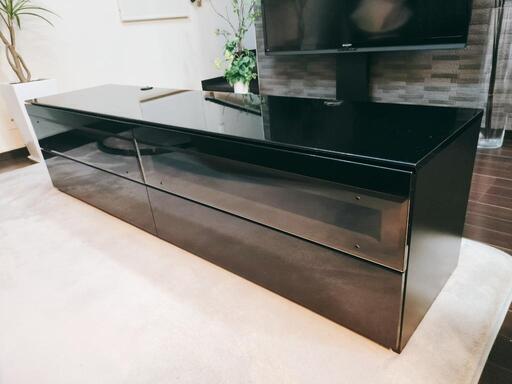 ロータイプテレビボード 黒鏡面ガラス 180cm