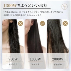 ヘアドライヤー 大風量 1300W 速乾 マイナスイオン ドライヤーの画像
