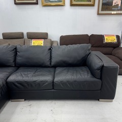 【美品‼️】定価数十万♪ イタルソファ(Natuzzi) 250cm幅3人掛けカウチソファ 3P 総本革 ブラックレザー♪の画像