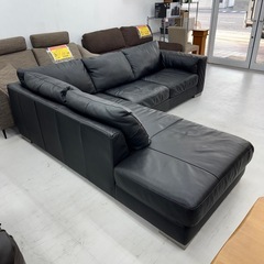 【美品‼️】定価数十万♪ イタルソファ(Natuzzi) 250cm幅3人掛けカウチソファ 3P 総本革 ブラックレザー♪の画像