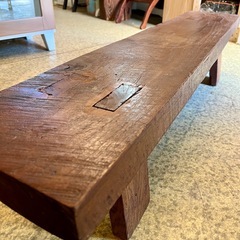 《売約済》【池上店】【【～4/14限定SALE！店内全品20%お値引き！】　 ベンチ 長椅子 ローボード 無垢 無垢材 レトロ ヴィンテージ 昭和レトロ 古材 古木 板座　Ｂの画像