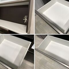 NITORI/ニトリ キッチンボード アルミナ2 幅140 ハイグロスブラウン木目 ダイニング レンジ台 食器棚 中古家具 店頭引取歓迎 R9115の画像