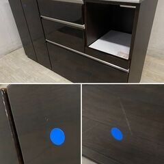 NITORI/ニトリ キッチンボード アルミナ2 幅140 ハイグロスブラウン木目 ダイニング レンジ台 食器棚 中古家具 店頭引取歓迎 R9115の画像
